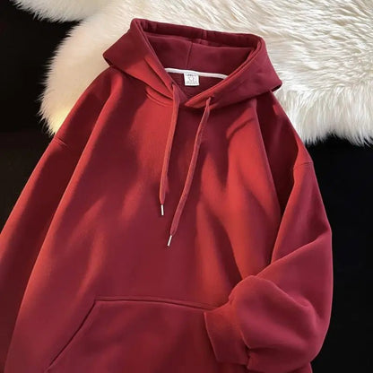 Thickened Fleece Hooded Sweatshirt Men's Solid Color Winter Jacket Korean Style Casual Wear Polyester Fabric Long Sleeve - 𝐃𝐔𝐕𝐋𝐀𝐒𝐇𝐎𝐏