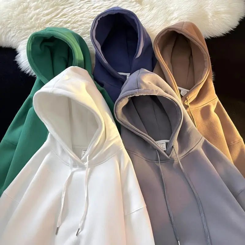 Thickened Fleece Hooded Sweatshirt Men's Solid Color Winter Jacket Korean Style Casual Wear Polyester Fabric Long Sleeve - 𝐃𝐔𝐕𝐋𝐀𝐒𝐇𝐎𝐏