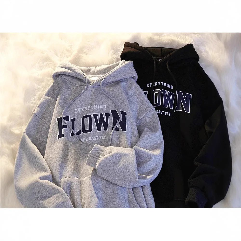 Thickened Fleece Hoodie Women's Autumn Winter American Retro Letter Loose BF Style Casual Jacket Comfortable Polyester Long S... - 𝐃𝐔𝐕𝐋𝐀𝐒𝐇𝐎𝐏