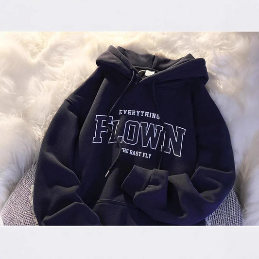 Thickened Fleece Hoodie Women's Autumn Winter American Retro Letter Loose BF Style Casual Jacket Comfortable Polyester Long S... - 𝐃𝐔𝐕𝐋𝐀𝐒𝐇𝐎𝐏