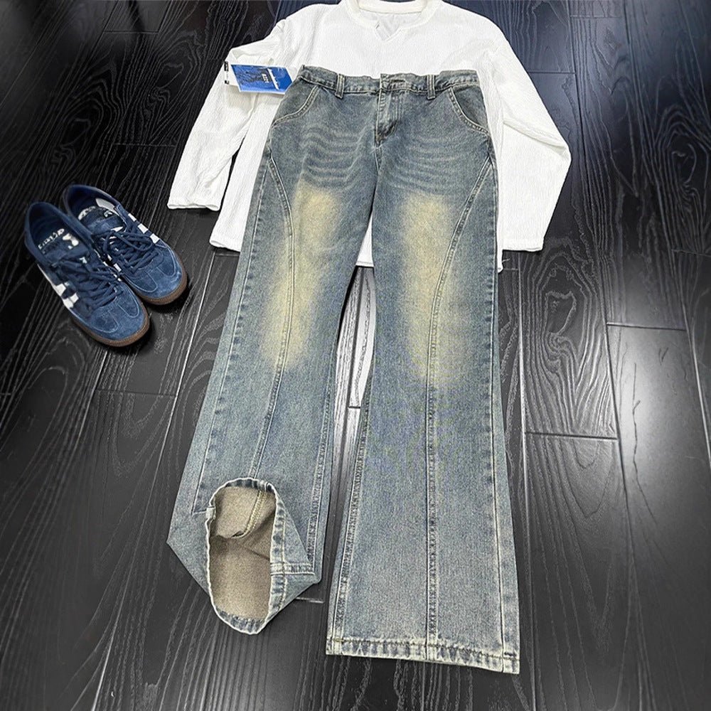 Vintage Blue Willow Knife - Style Jeans for Men,Slightly Flared Cargo Pants, Half Elastic Waist, Slim - Fit Straight Leg Pants - 𝐃𝐔𝐕𝐋𝐀𝐒𝐇𝐎𝐏