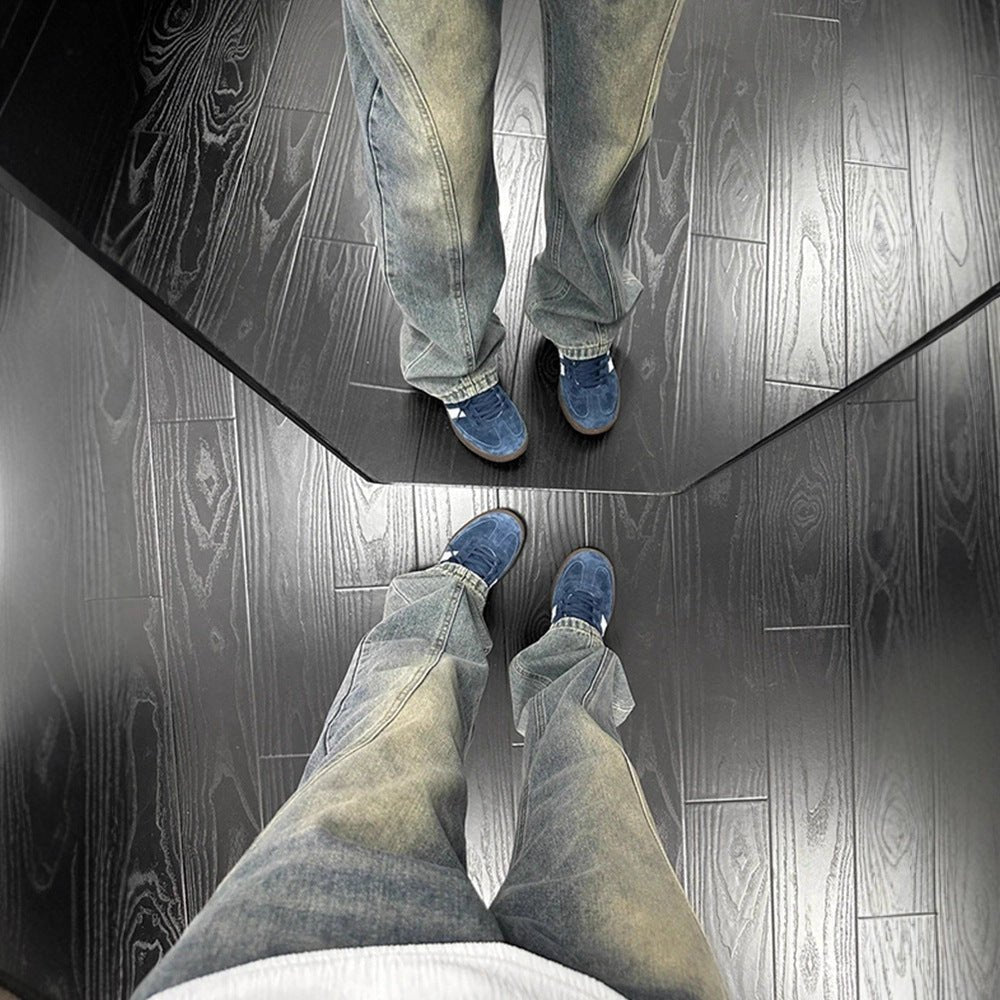 Vintage Blue Willow Knife - Style Jeans for Men,Slightly Flared Cargo Pants, Half Elastic Waist, Slim - Fit Straight Leg Pants - 𝐃𝐔𝐕𝐋𝐀𝐒𝐇𝐎𝐏