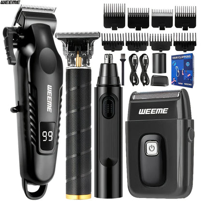 WEEME 4 in 1 Men Grooming Kit LCD Display USB Rechargeable Hair Clipper Beard Trimmer Nose Trimmer T - Blade Shaver Gift for Dad - 𝐝𝐮𝐯𝐥𝐚𝐬𝐡𝐨𝐩.𝐜𝐨𝐦