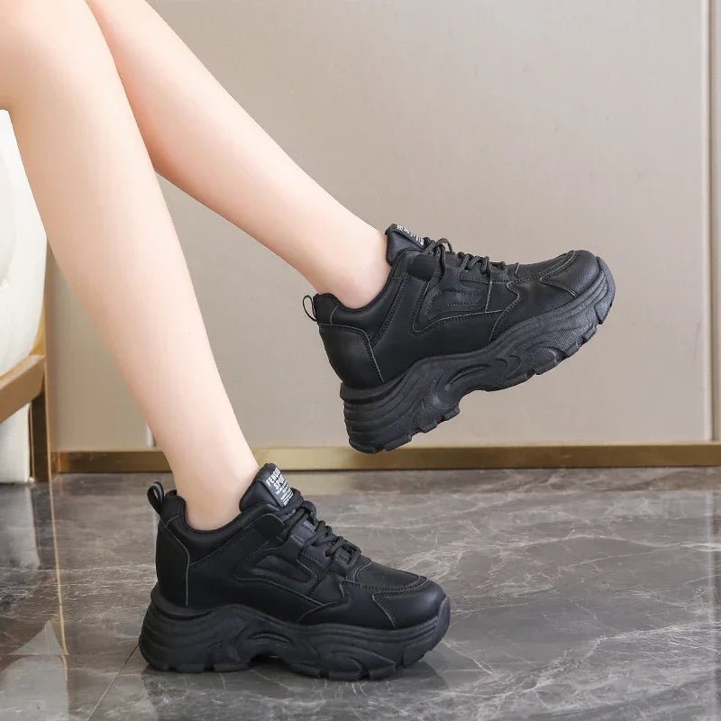 White Platform Women's Sneakers 2024 Spring Lace - Up Thick Bottom Vulcanize Shoes Woman Pu Leather Breathable Sports Shoes Ladies - 𝐃𝐔𝐕𝐋𝐀𝐒𝐇𝐎𝐏