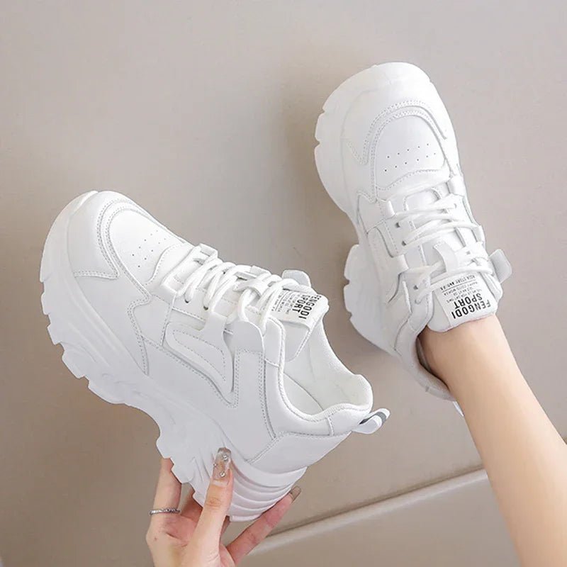 White Platform Women's Sneakers 2024 Spring Lace - Up Thick Bottom Vulcanize Shoes Woman Pu Leather Breathable Sports Shoes Ladies - 𝐃𝐔𝐕𝐋𝐀𝐒𝐇𝐎𝐏