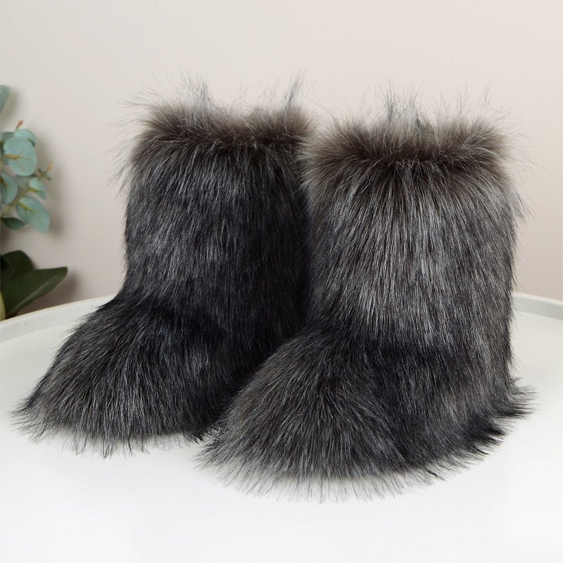 Winter Fuzzy Boots Women Shoes Fluffy Fur Snow Boots Plush lining Slip - on Rubber Flat Outdoor Bowtie Warm Ladies Footwear - 𝐝𝐮𝐯𝐥𝐚𝐬𝐡𝐨𝐩.𝐜𝐨𝐦