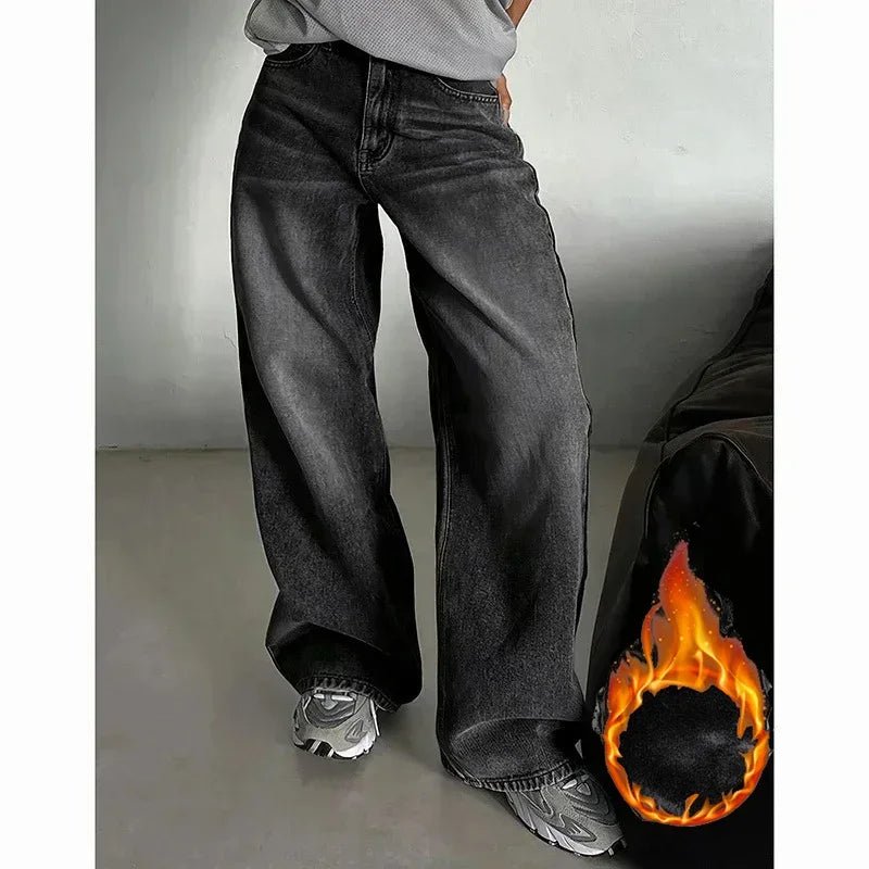 Winter Lady Plush Thermal High Waist Thin Jeans Girls Fleece Snow Warm Denim Pants Female Comfortable Straight Leg Trousers - 𝐃𝐔𝐕𝐋𝐀𝐒𝐇𝐎𝐏