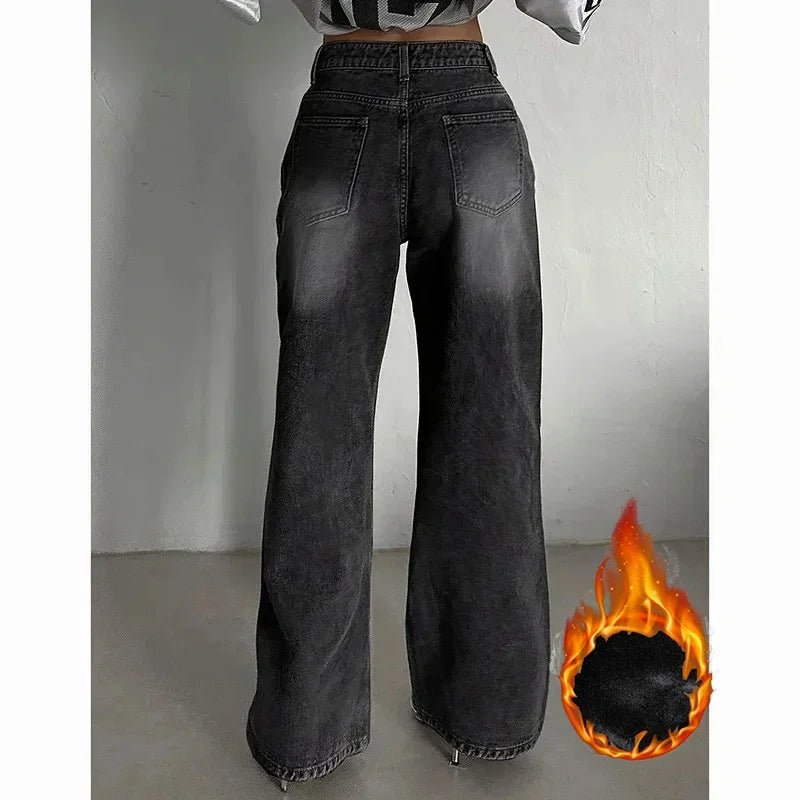 Winter Lady Plush Thermal High Waist Thin Jeans Girls Fleece Snow Warm Denim Pants Female Comfortable Straight Leg Trousers - 𝐃𝐔𝐕𝐋𝐀𝐒𝐇𝐎𝐏