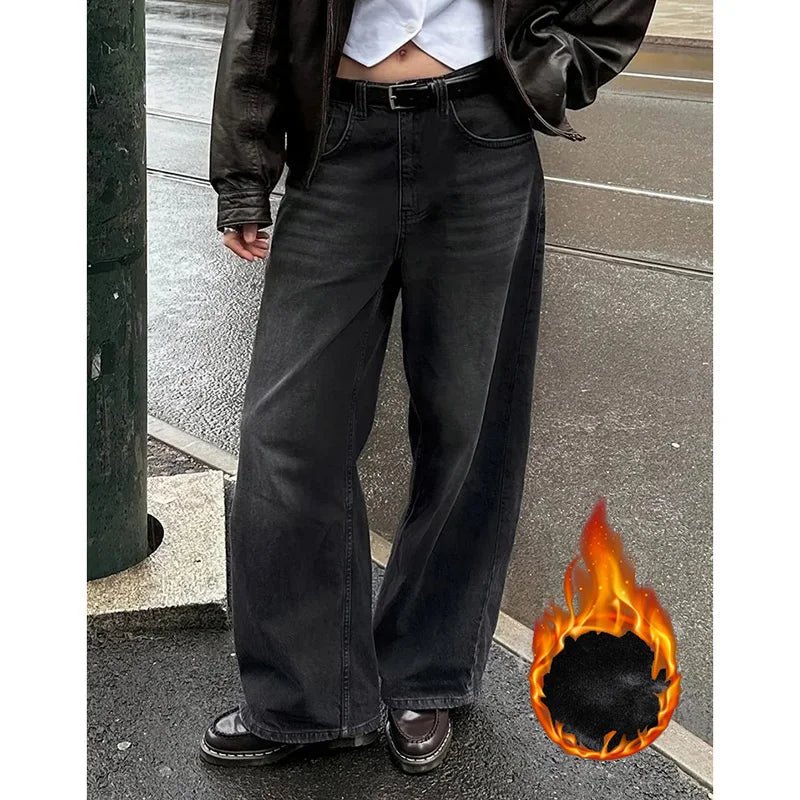 Winter Lady Plush Thermal High Waist Thin Jeans Girls Fleece Snow Warm Denim Pants Female Comfortable Straight Leg Trousers - 𝐃𝐔𝐕𝐋𝐀𝐒𝐇𝐎𝐏