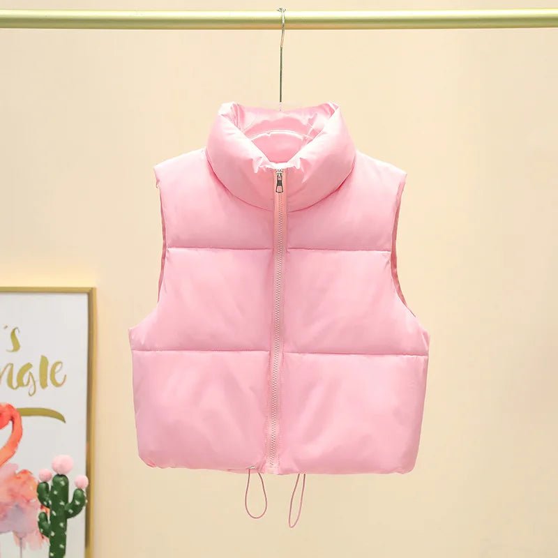 Winter Short Down Sleeveless Vest Women Warm Stand Collar Zipper Jacket Casual Fashion Quilted Cropped Coats Street Outerwears - 𝐝𝐮𝐯𝐥𝐚𝐬𝐡𝐨𝐩.𝐜𝐨𝐦
