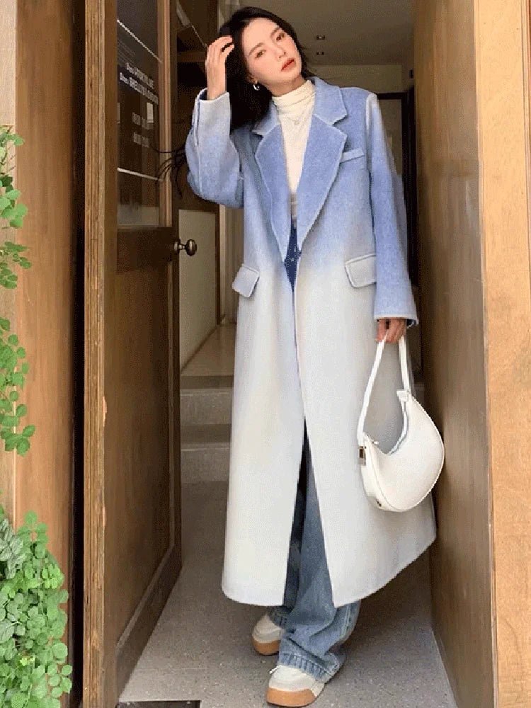 Winter Women Vintage Long Woolen Coat Fashion Long Sleeve Jackets Chic Gradient Outerwear Korean Ladies Casual Overcoat - 𝐝𝐮𝐯𝐥𝐚𝐬𝐡𝐨𝐩.𝐜𝐨𝐦