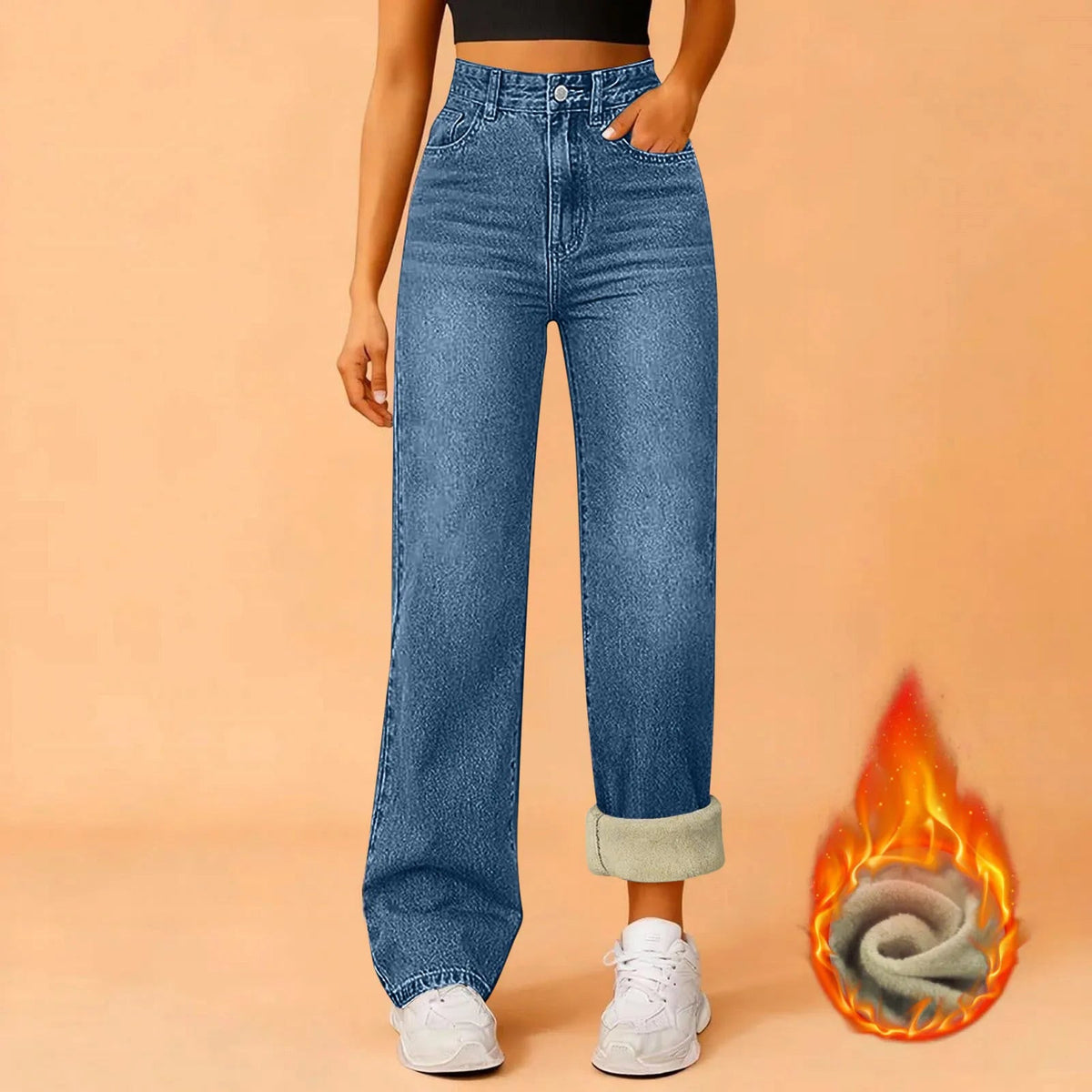 Women Winter Thciken Fleece Warm Denim Jeans Ladies High Street Straight Pants - 𝐃𝐔𝐕𝐋𝐀𝐒𝐇𝐎𝐏