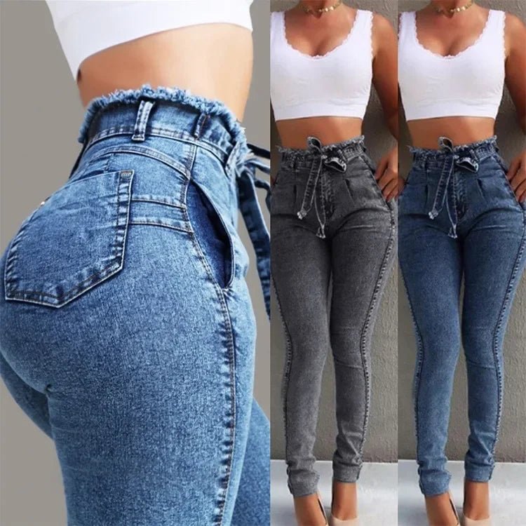 Women's Clothing Jeans Slim Stretch Tassel Belt High Waist Jeans Denim Pants Skinny Ankle Length Bleached - 𝐝𝐮𝐯𝐥𝐚𝐬𝐡𝐨𝐩.𝐜𝐨𝐦
