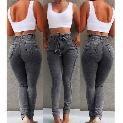Women's Clothing Jeans Slim Stretch Tassel Belt High Waist Jeans Denim Pants Skinny Ankle Length Bleached - 𝐝𝐮𝐯𝐥𝐚𝐬𝐡𝐨𝐩.𝐜𝐨𝐦
