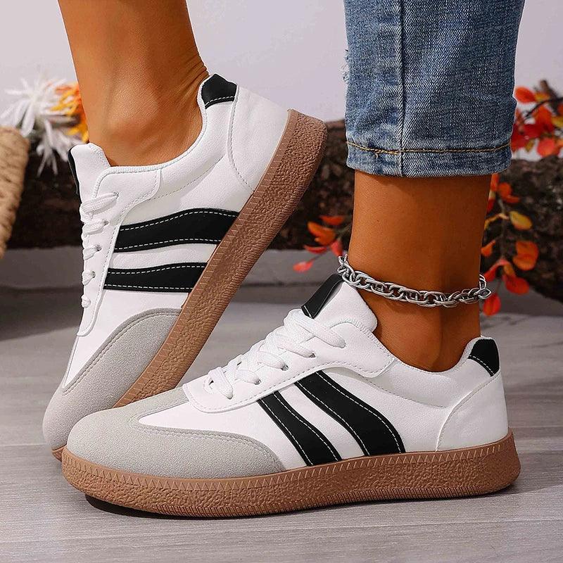 Women's Fashion Wine Red Flat Sneakers 2026 Spring White Striped Thick Sole Casual Shoes Woman Light Streetwear Vulcanize Shoes - 𝐃𝐔𝐕𝐋𝐀𝐒𝐇𝐎𝐏