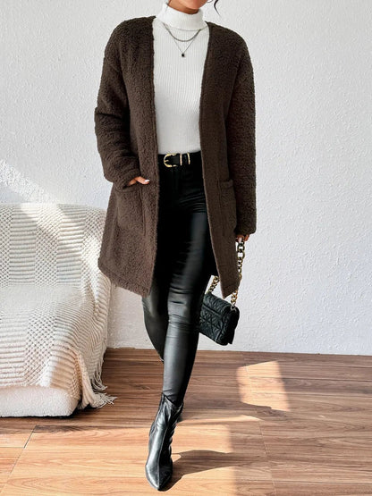 Women's solid color pocket long sleeved thick autumn and winter jacket - 𝐃𝐔𝐕𝐋𝐀𝐒𝐇𝐎𝐏