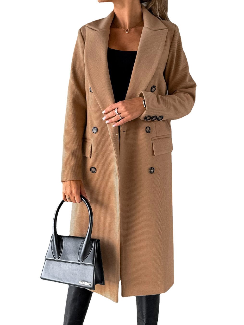 Women's Spring Fashion Wool CoatSolid Color Long Sleeve Double - Breasted Patch Pocket Versatile Outerwear - 𝐃𝐔𝐕𝐋𝐀𝐒𝐇𝐎𝐏