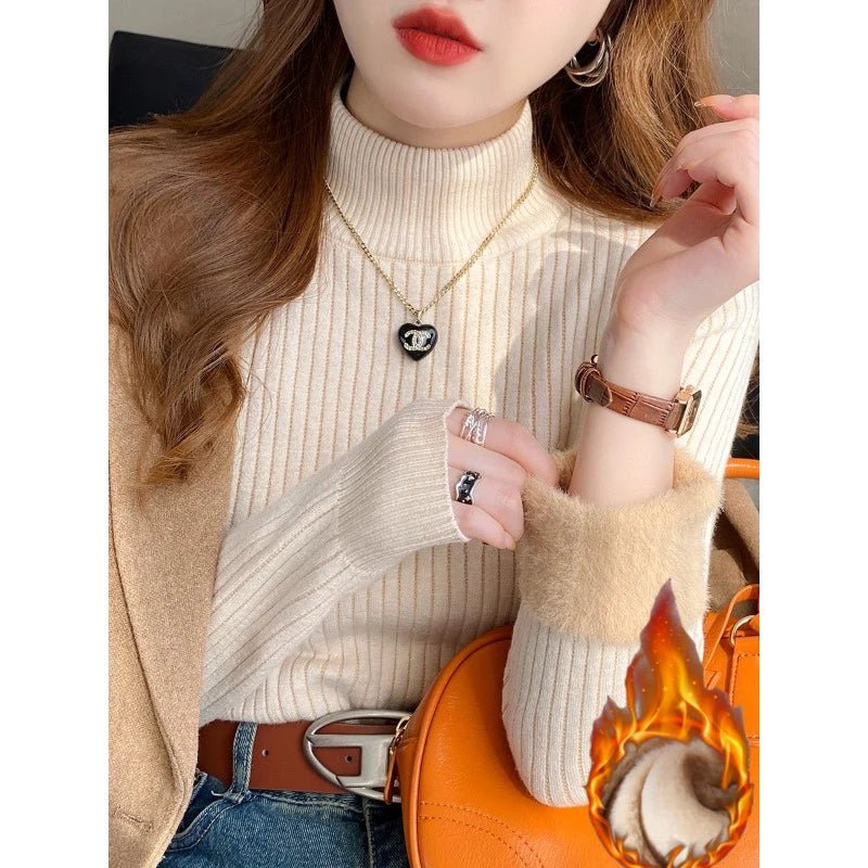 Women's Turtleneck Sweater Winter 2025 Retro with Velvet Lining Thickened Inner Wear Thermal Knitting Bottoming Shirt Pullovers - 𝐃𝐔𝐕𝐋𝐀𝐒𝐇𝐎𝐏