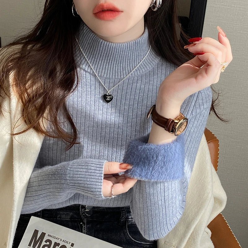 Women's Turtleneck Sweater Winter 2025 Retro with Velvet Lining Thickened Inner Wear Thermal Knitting Bottoming Shirt Pullovers - 𝐃𝐔𝐕𝐋𝐀𝐒𝐇𝐎𝐏